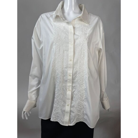 Gold Label Investments Non-Iron White Embroidered Button-Up Shirt 16W 100% Cotto - Picture 15 of 16